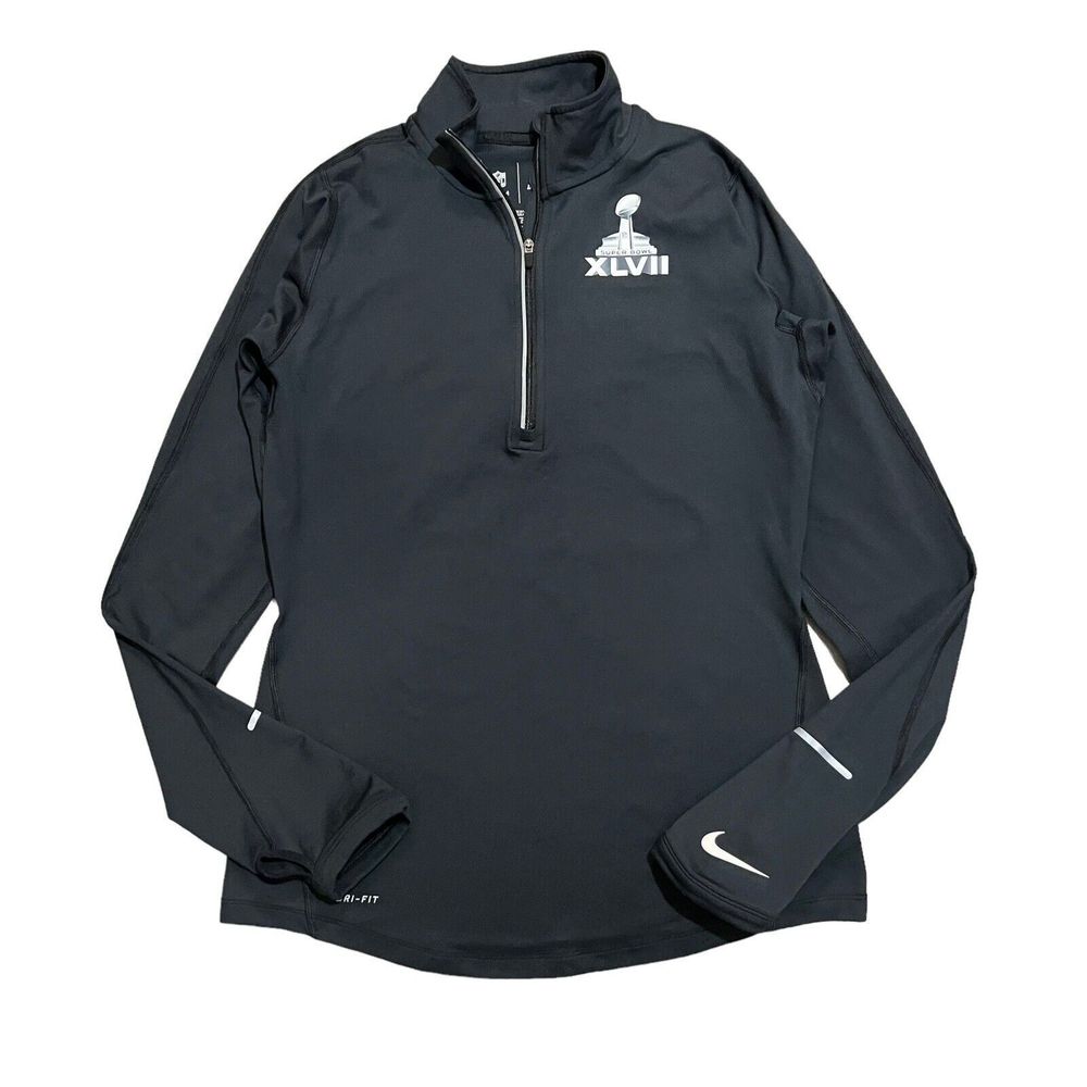 Nike Golf Jacket Super Bowl XLVII 1/4 Zip Women Small Dri-Fit Black Grey